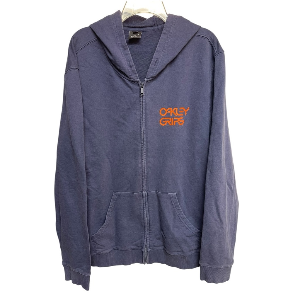 OAKLEY Grips Hoodie Zip Up Navy Orange Graphics Front Back 2XL XXL